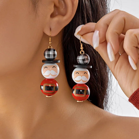 Handmade Wooden Santa Snowman Christmas Dangle Earrings