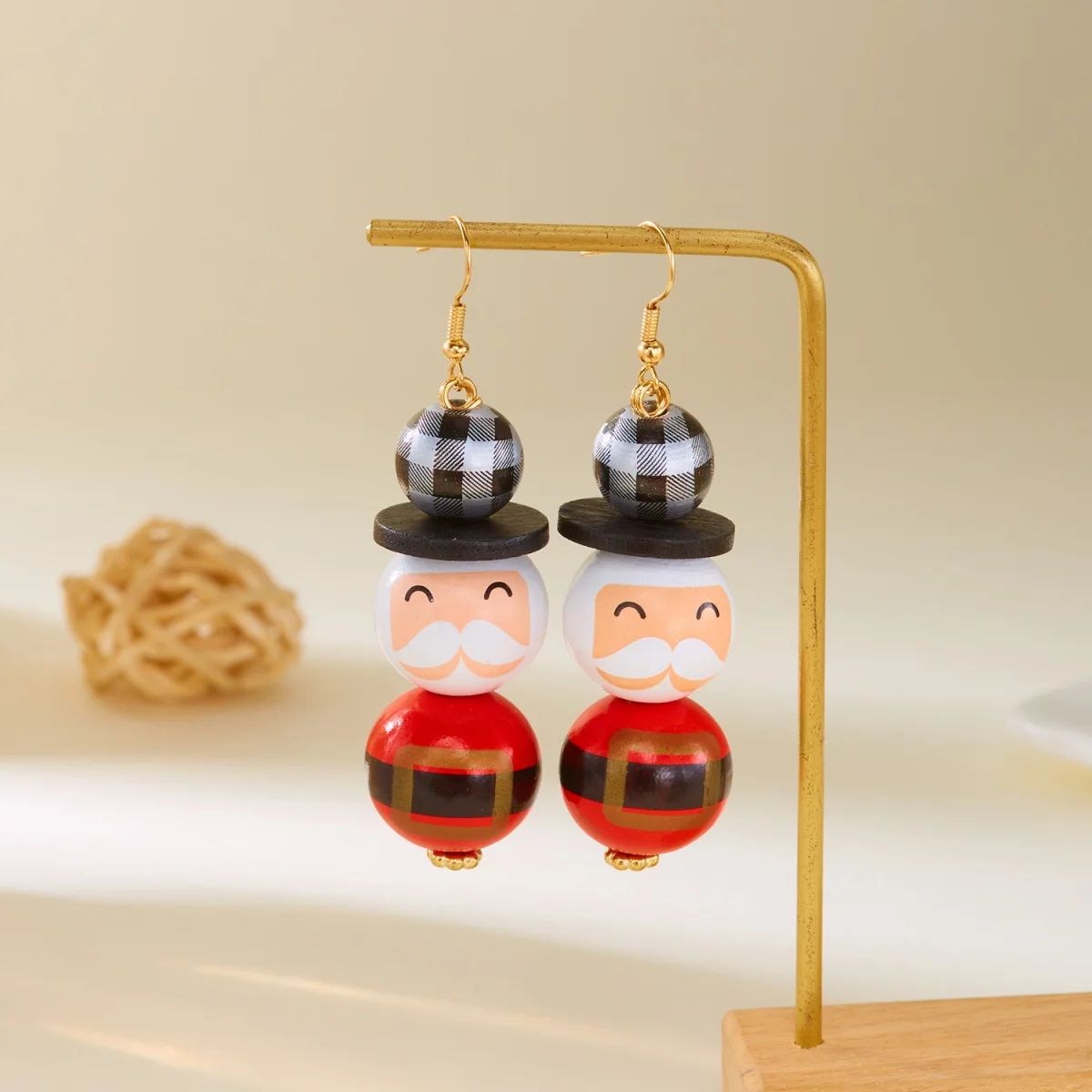 Handmade Wooden Santa Snowman Christmas Dangle Earrings