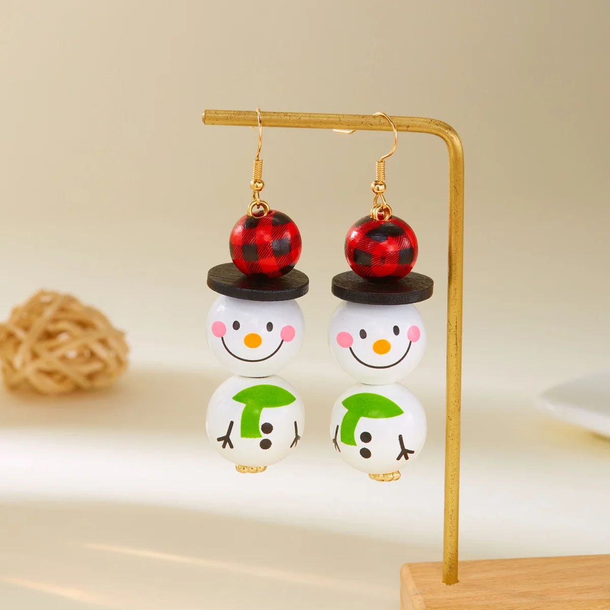 Handmade Wooden Santa Snowman Christmas Dangle Earrings