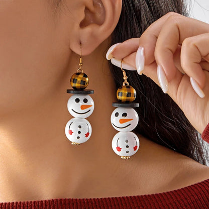 Handmade Wooden Santa Snowman Christmas Dangle Earrings