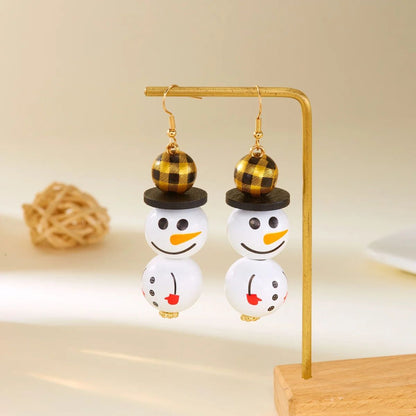 Handmade Wooden Santa Snowman Christmas Dangle Earrings