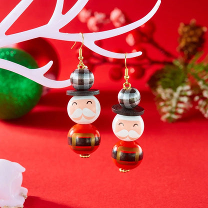 Handmade Wooden Santa Snowman Christmas Dangle Earrings