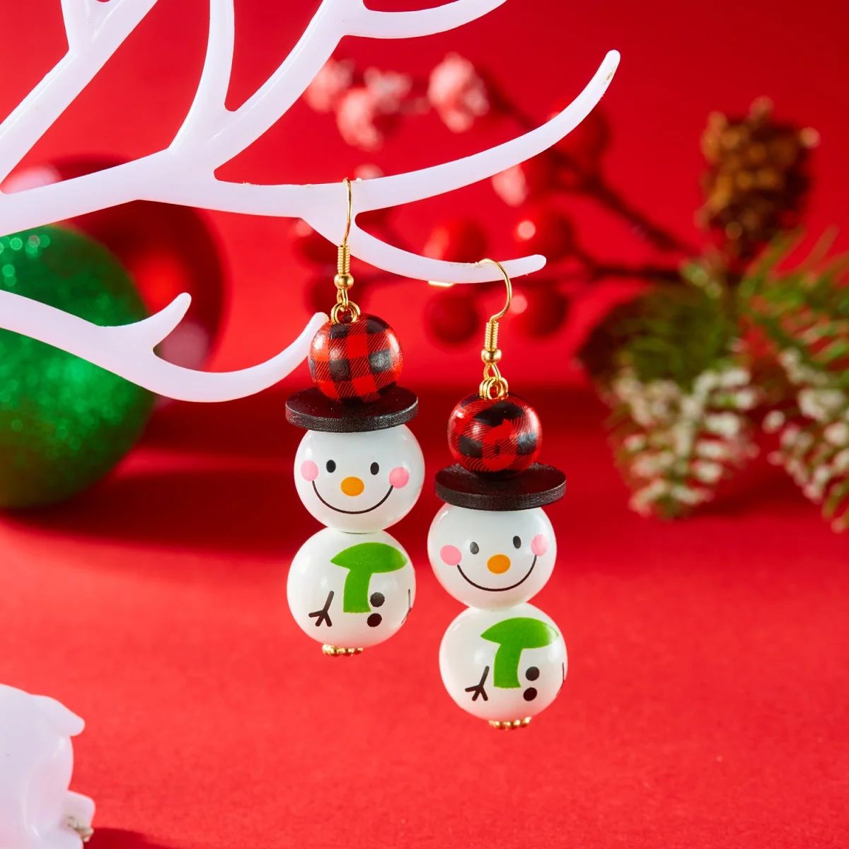 Handmade Wooden Santa Snowman Christmas Dangle Earrings