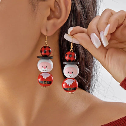 Handmade Wooden Santa Snowman Christmas Dangle Earrings