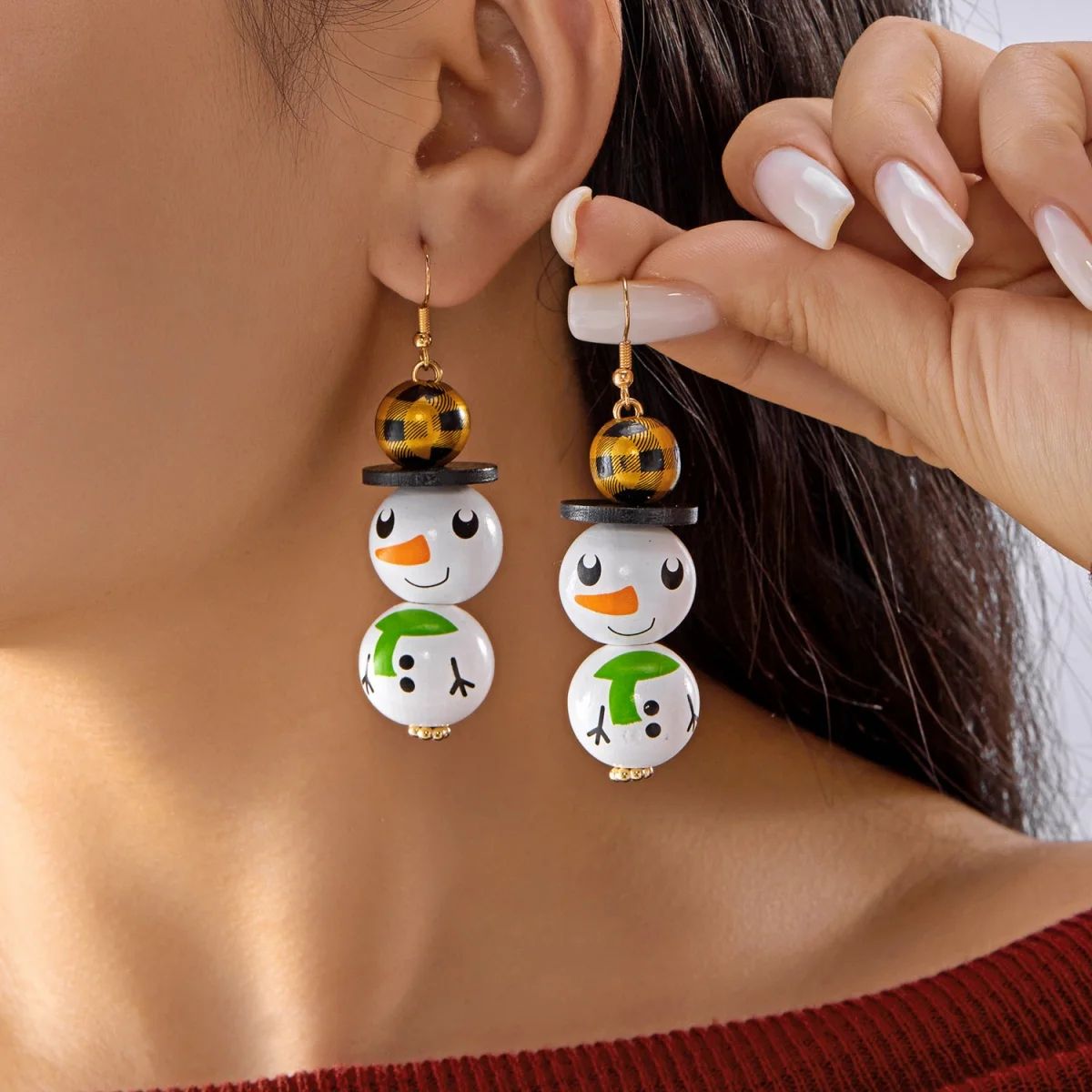 Handmade Wooden Santa Snowman Christmas Dangle Earrings