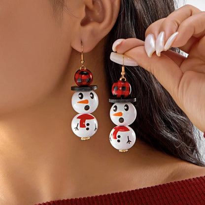 Handmade Wooden Santa Snowman Christmas Dangle Earrings
