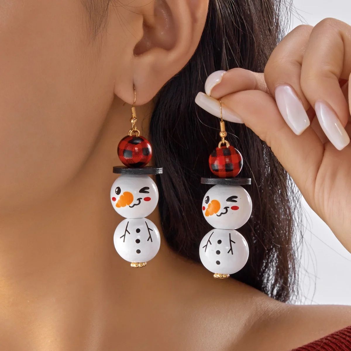 Handmade Wooden Santa Snowman Christmas Dangle Earrings
