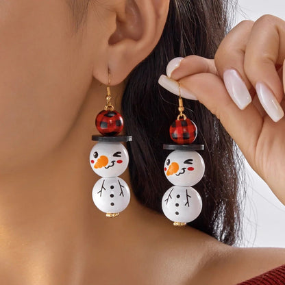 Handmade Wooden Santa Snowman Christmas Dangle Earrings