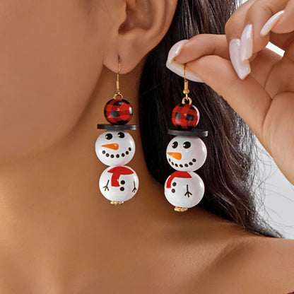 Handmade Wooden Santa Snowman Christmas Dangle Earrings