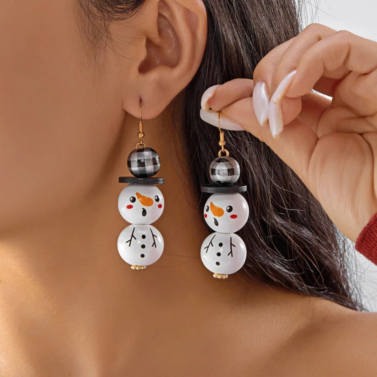 Handmade Wooden Santa Snowman Christmas Dangle Earrings