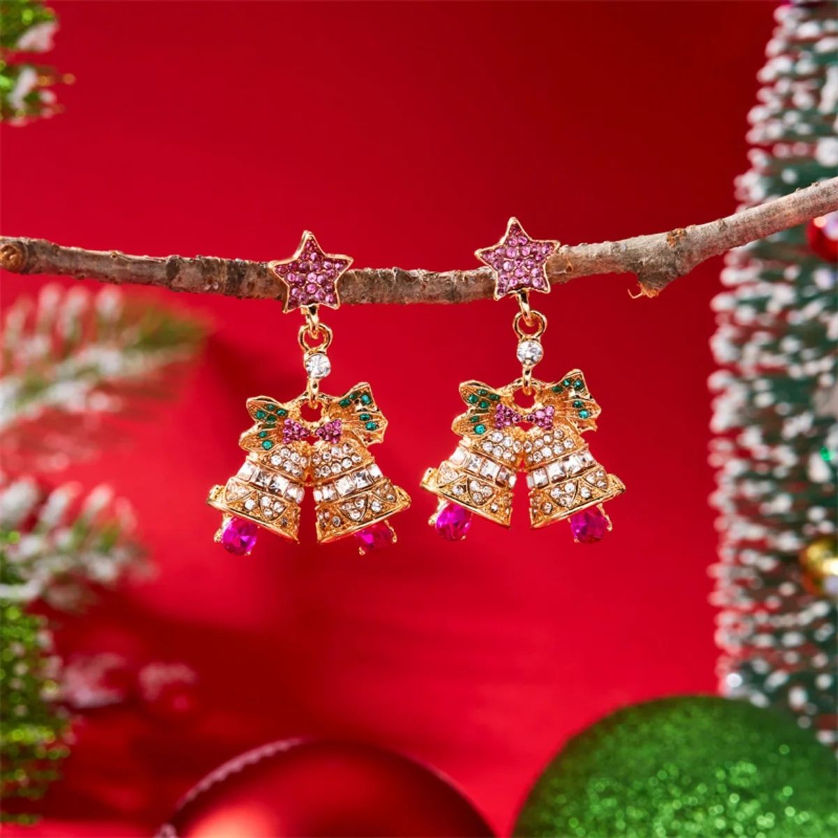 Rhinestone Pearl Christmas Snowflake Tree Drop Earrings