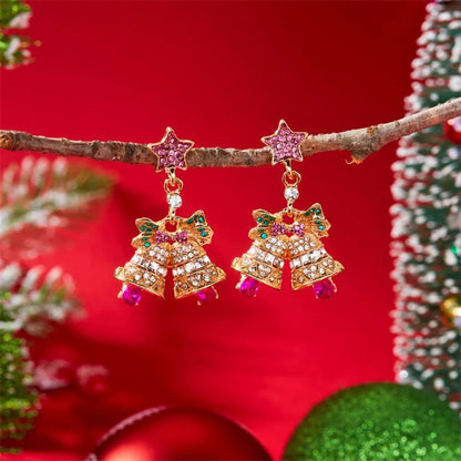 Rhinestone Pearl Christmas Snowflake Tree Drop Earrings
