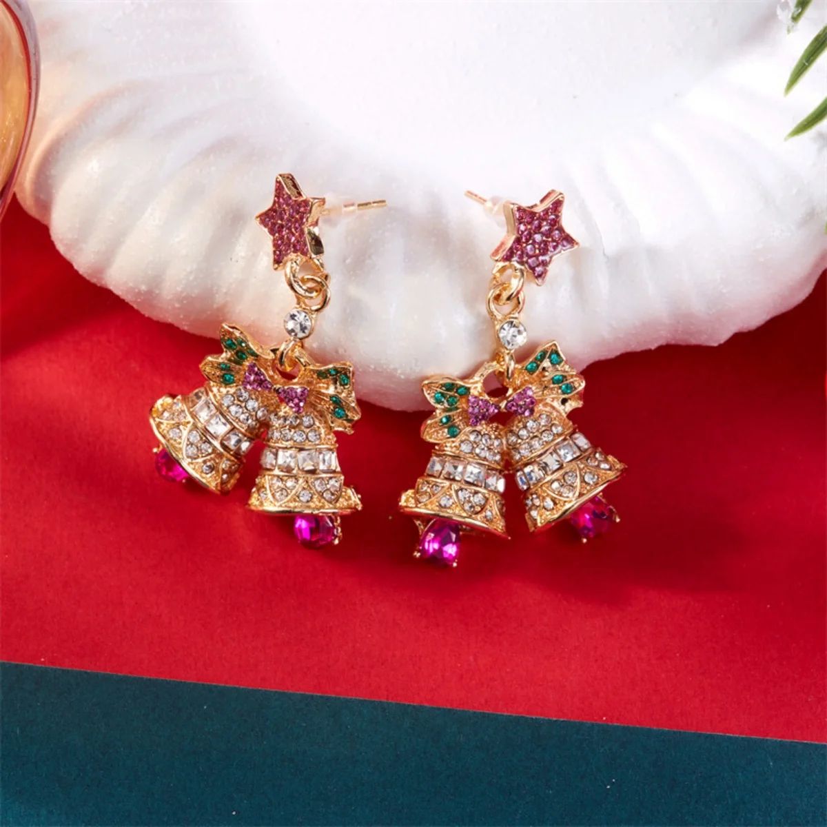 Rhinestone Pearl Christmas Snowflake Tree Drop Earrings