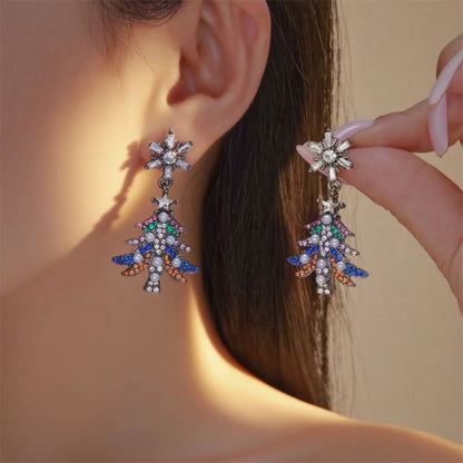 Rhinestone Pearl Christmas Snowflake Tree Drop Earrings