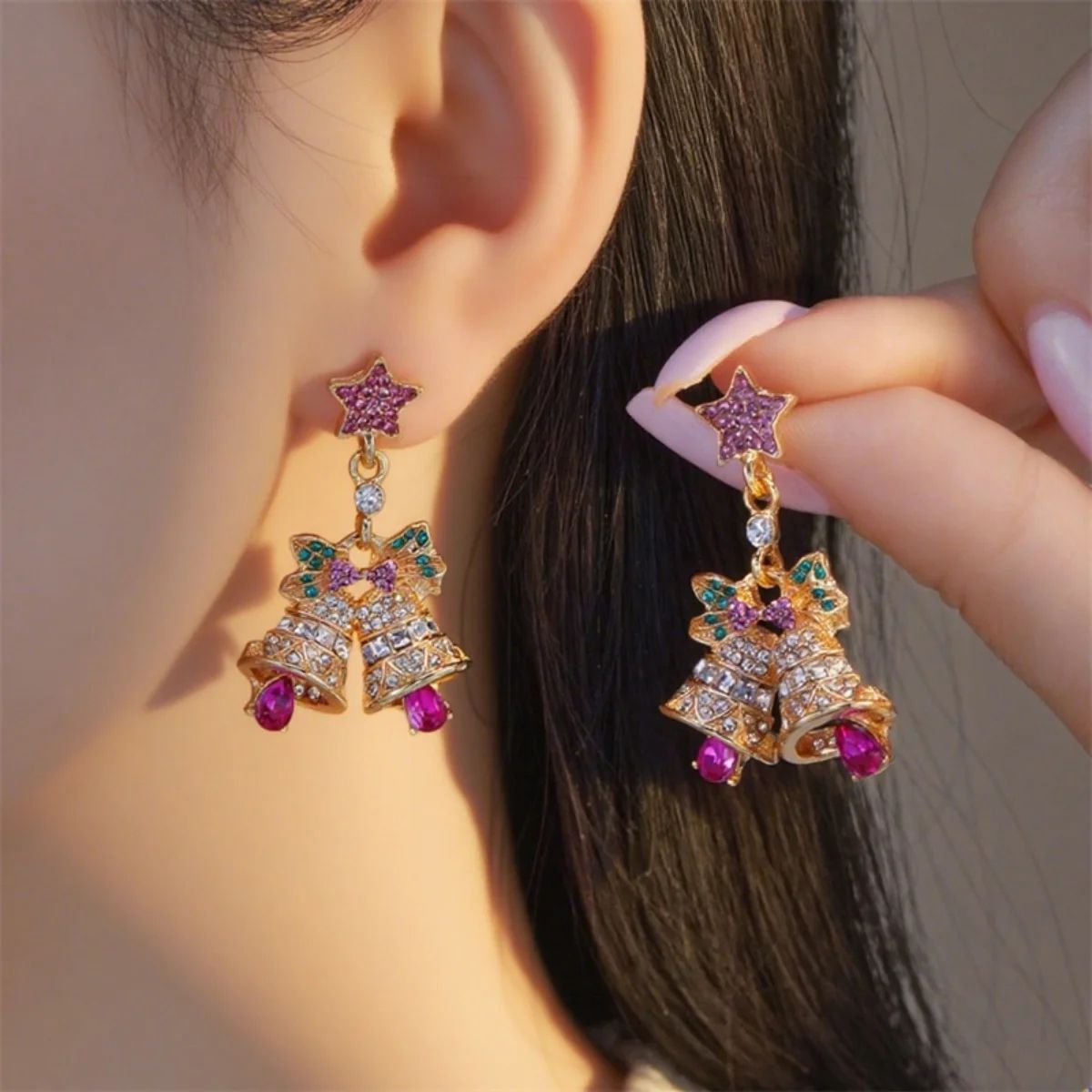 Rhinestone Pearl Christmas Snowflake Tree Drop Earrings