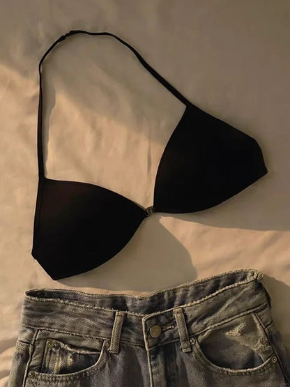 Womens French Triangle Push-Up Bra - Front-Button Seamless Wireless Lingerie