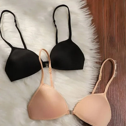 Womens French Triangle Push-Up Bra - Front-Button Seamless Wireless Lingerie