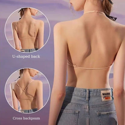 Womens French Triangle Push-Up Bra - Front-Button Seamless Wireless Lingerie