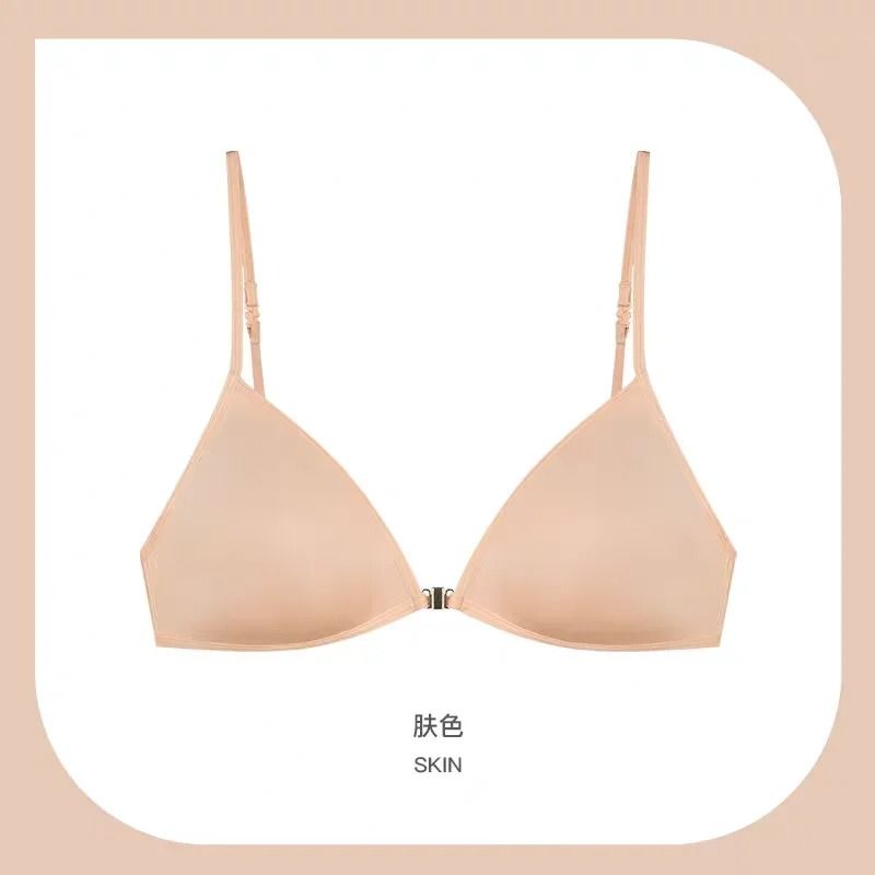 Womens French Triangle Push-Up Bra - Front-Button Seamless Wireless Lingerie
