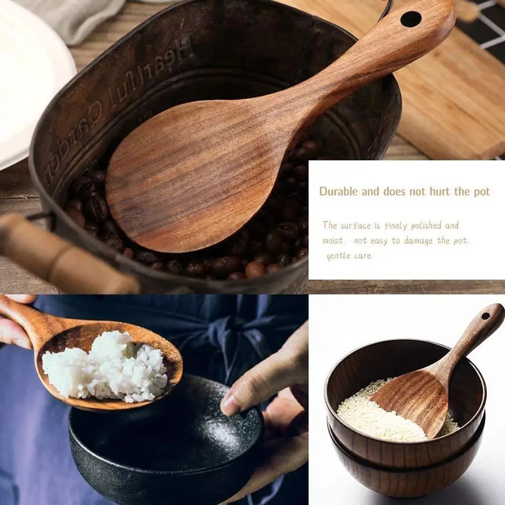 Natural Wooden Rice Paddle Serving Spoon – Smooth Wood Rice Spoon Kitchen Utensil