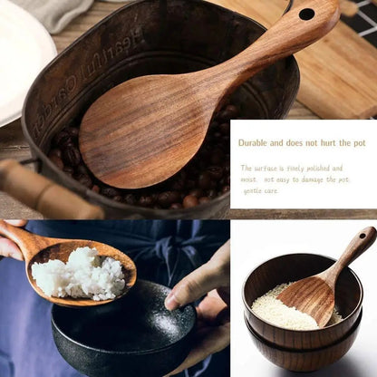 Natural Wooden Rice Paddle Serving Spoon – Smooth Wood Rice Spoon Kitchen Utensil