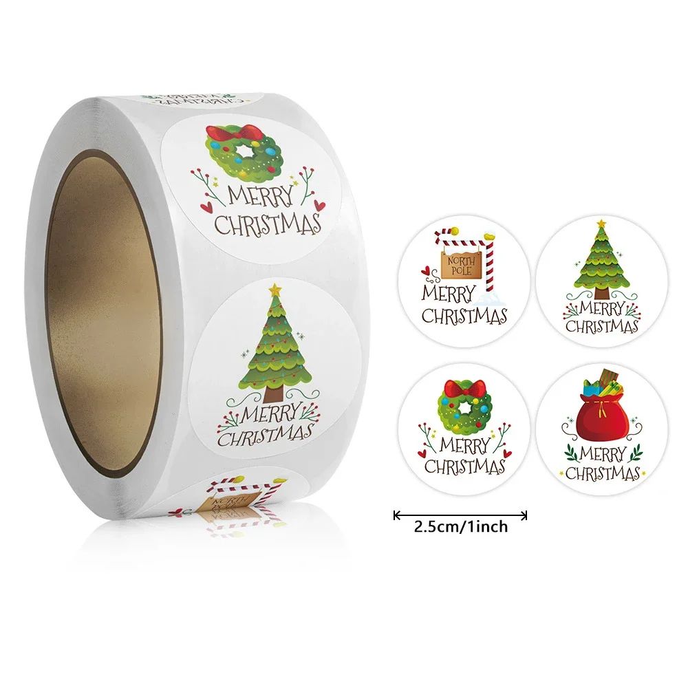Merry Christmas Round Sticker Labels 500pcs