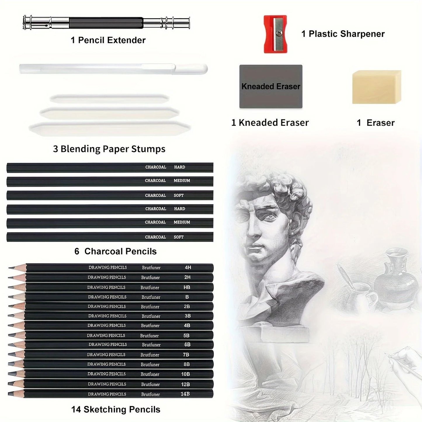 Professional 29-Piece Sketching & Drawing Pencil Kit - Master Art Supply Set
