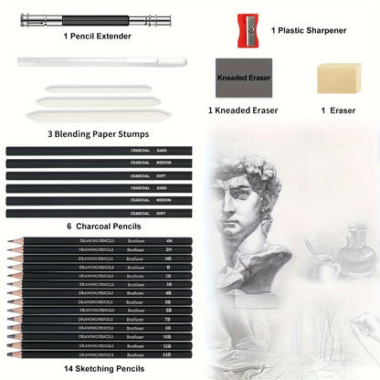 Professional 29-Piece Sketching & Drawing Pencil Kit - Master Art Supply Set