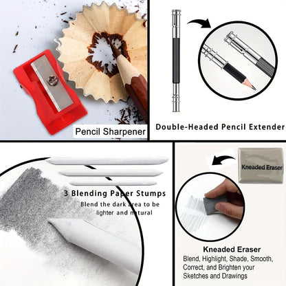 Professional 29-Piece Sketching & Drawing Pencil Kit - Master Art Supply Set