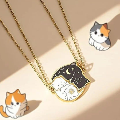 Embrace Love Cat Couple Necklace Set – Stainless Steel Matching Cat Pendant for Best Friends & Couples