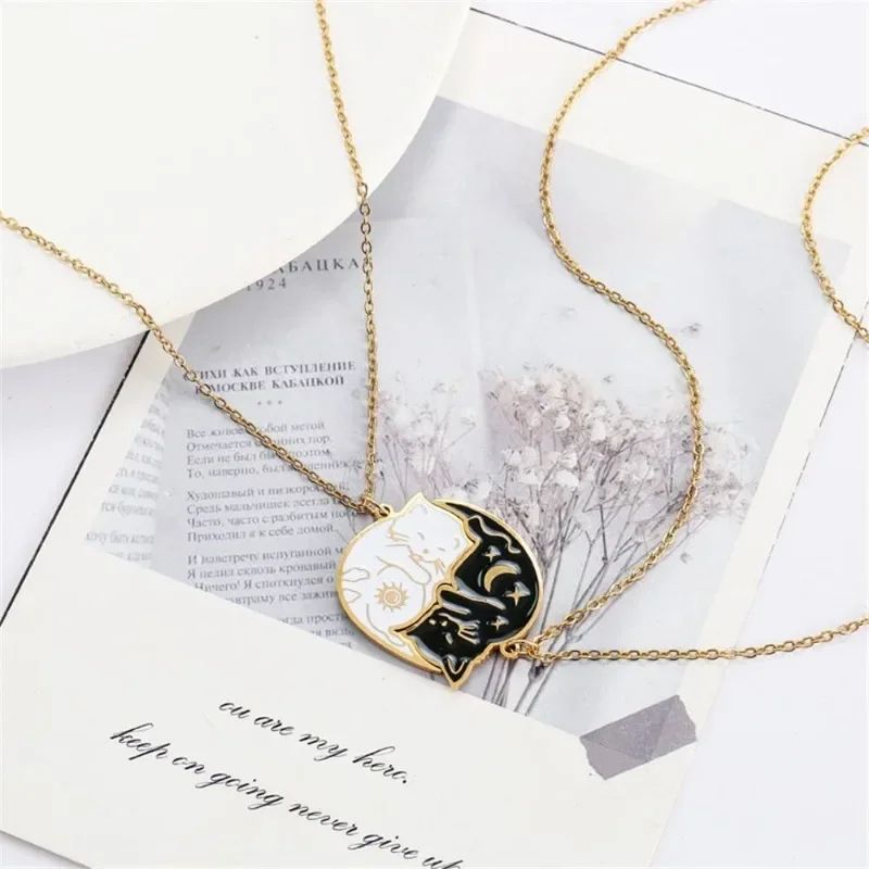 Embrace Love Cat Couple Necklace Set – Stainless Steel Matching Cat Pendant for Best Friends & Couples