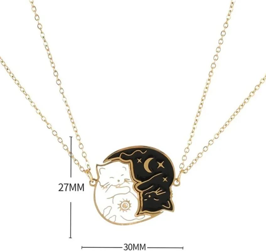 Embrace Love Cat Couple Necklace Set – Stainless Steel Matching Cat Pendant for Best Friends & Couples