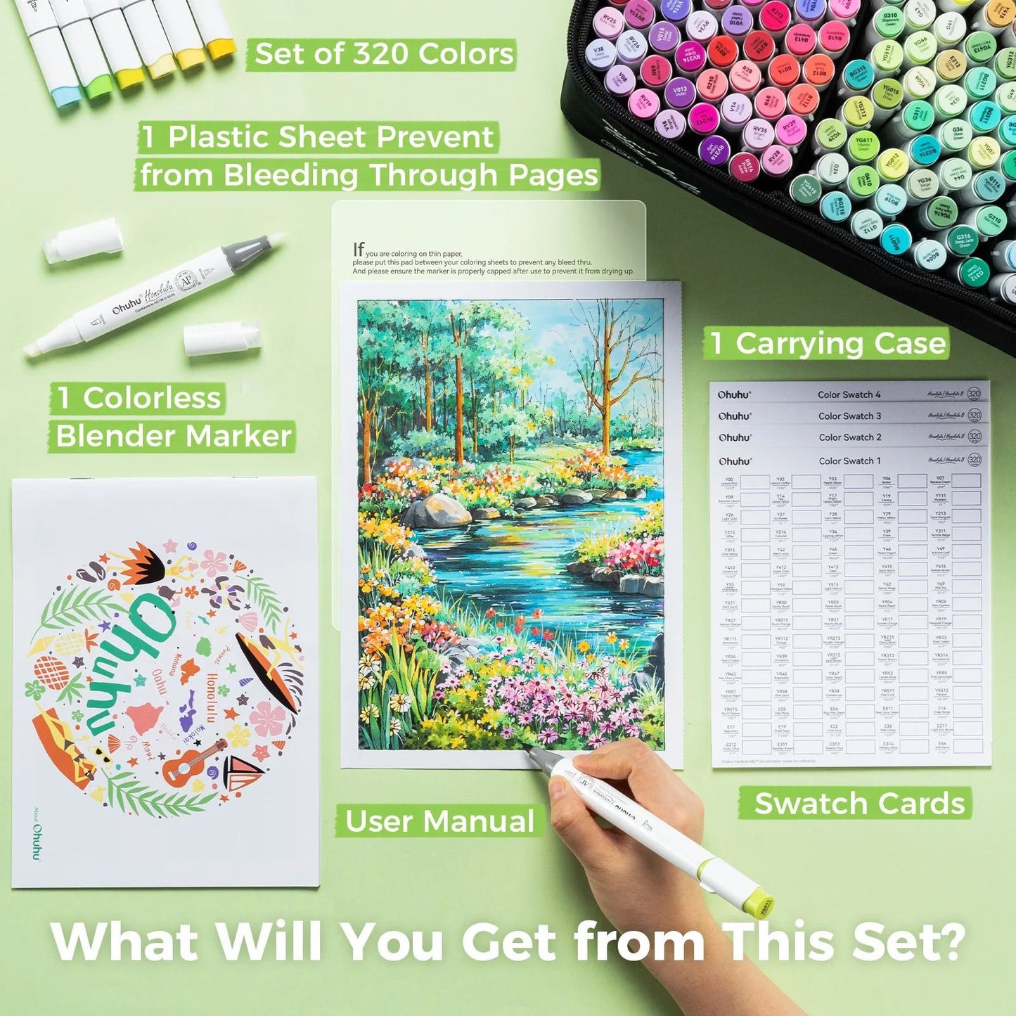 Ohuhu Honolulu 320-Color Master Marker Set - Refillable Alcohol Art Markers