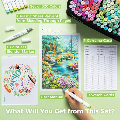 Ohuhu Honolulu 320-Color Master Marker Set - Refillable Alcohol Art Markers