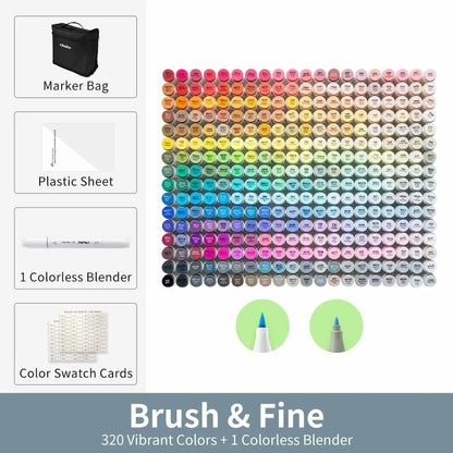 Ohuhu Honolulu 320-Color Master Marker Set - Refillable Alcohol Art Markers