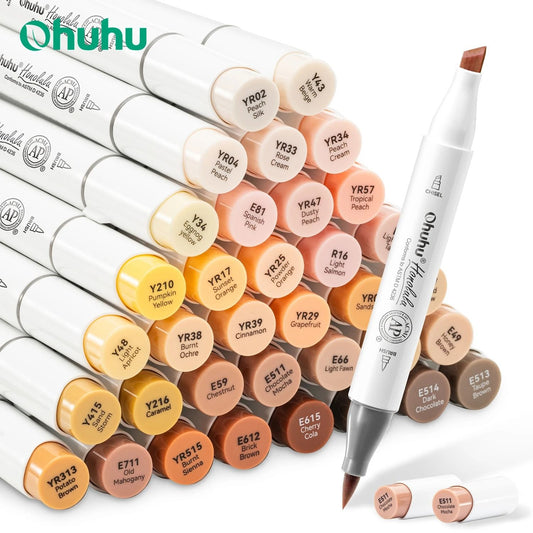 Ohuhu Honolulu 36 Skin Tone Marker Set - Refillable Professional Portrait Markers