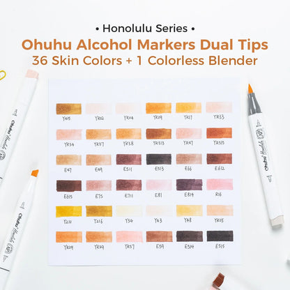 Ohuhu Honolulu 36 Skin Tone Marker Set - Refillable Professional Portrait Markers