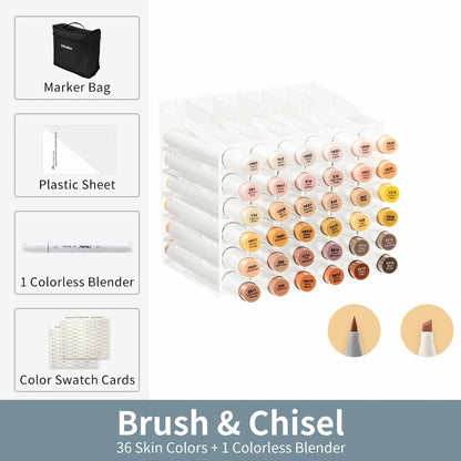 Ohuhu Honolulu 36 Skin Tone Marker Set - Refillable Professional Portrait Markers