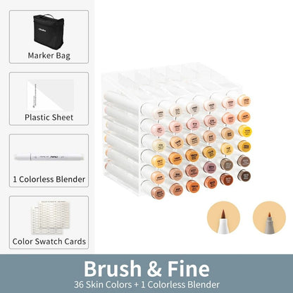 Ohuhu Honolulu 36 Skin Tone Marker Set - Refillable Professional Portrait Markers