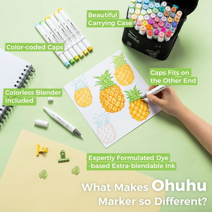 Ohuhu Honolulu 48-Color Essential Marker Set - Refillable Alcohol Art Markers