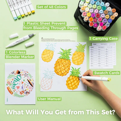 Ohuhu Honolulu 48-Color Essential Marker Set - Refillable Alcohol Art Markers