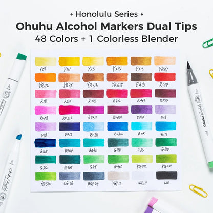 Ohuhu Honolulu 48-Color Essential Marker Set - Refillable Alcohol Art Markers
