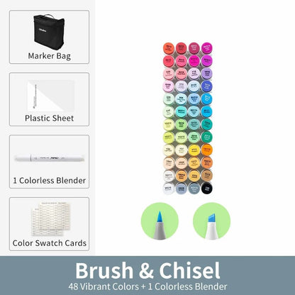 Ohuhu Honolulu 48-Color Essential Marker Set - Refillable Alcohol Art Markers