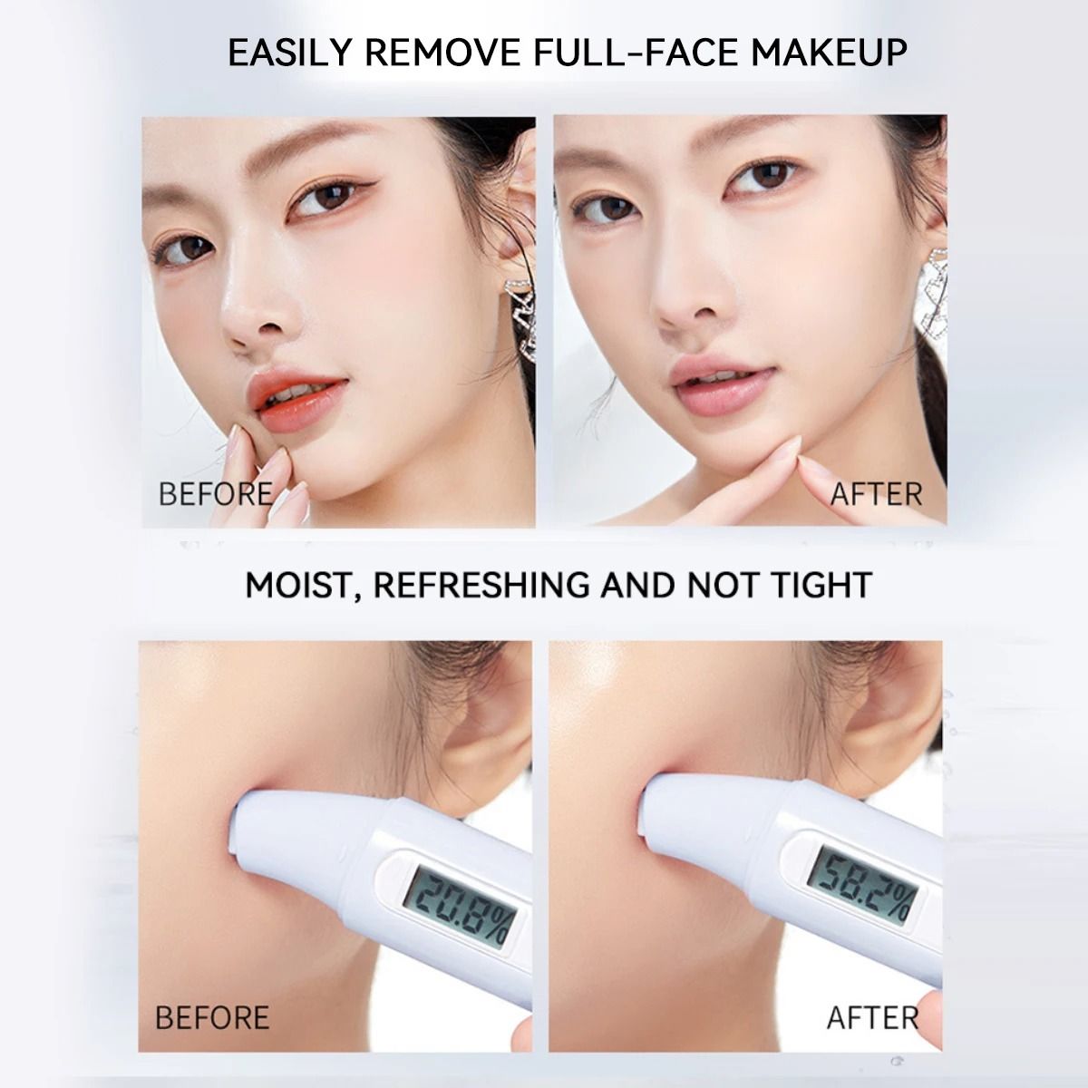 GECOMO Hyaluronic Acid Makeup Remover 3 in 1 Eye Lip and Face Cleanser Gentle Sensitive Skin Makeup Remover Pump Bottle