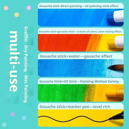 Artist Series Soft Solid Gouache Paint Sticks - Washable Non-Toxic Drawing Pastels