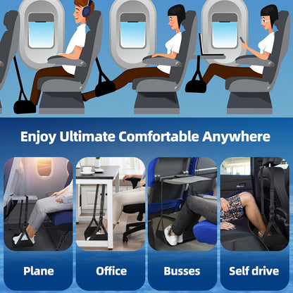 Airplane Foot Hammock with Memory Foam Adjustable Foot Rest for Travel Removable Pad for Comfort
