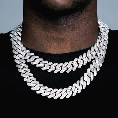 Iced Out Cuban Link Chain – Triple Row CZ Diamond Hip Hop Chain Necklace for Men