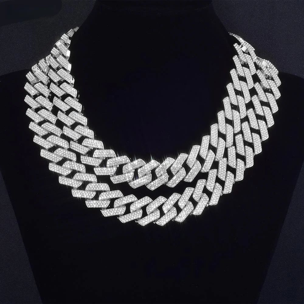 Iced Out Cuban Link Chain – Triple Row CZ Diamond Hip Hop Chain Necklace for Men
