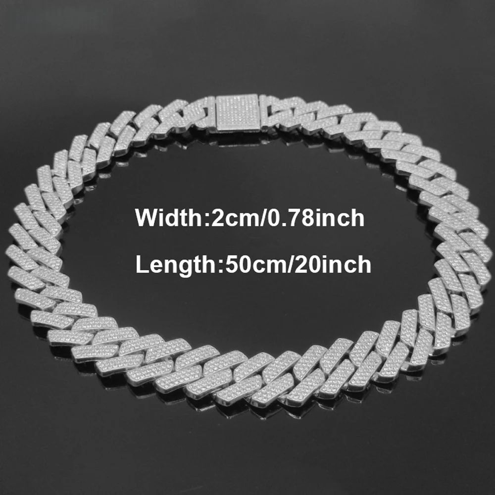 Iced Out Cuban Link Chain – Triple Row CZ Diamond Hip Hop Chain Necklace for Men