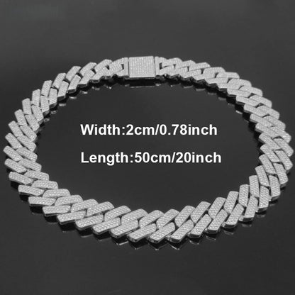 Iced Out Cuban Link Chain – Triple Row CZ Diamond Hip Hop Chain Necklace for Men